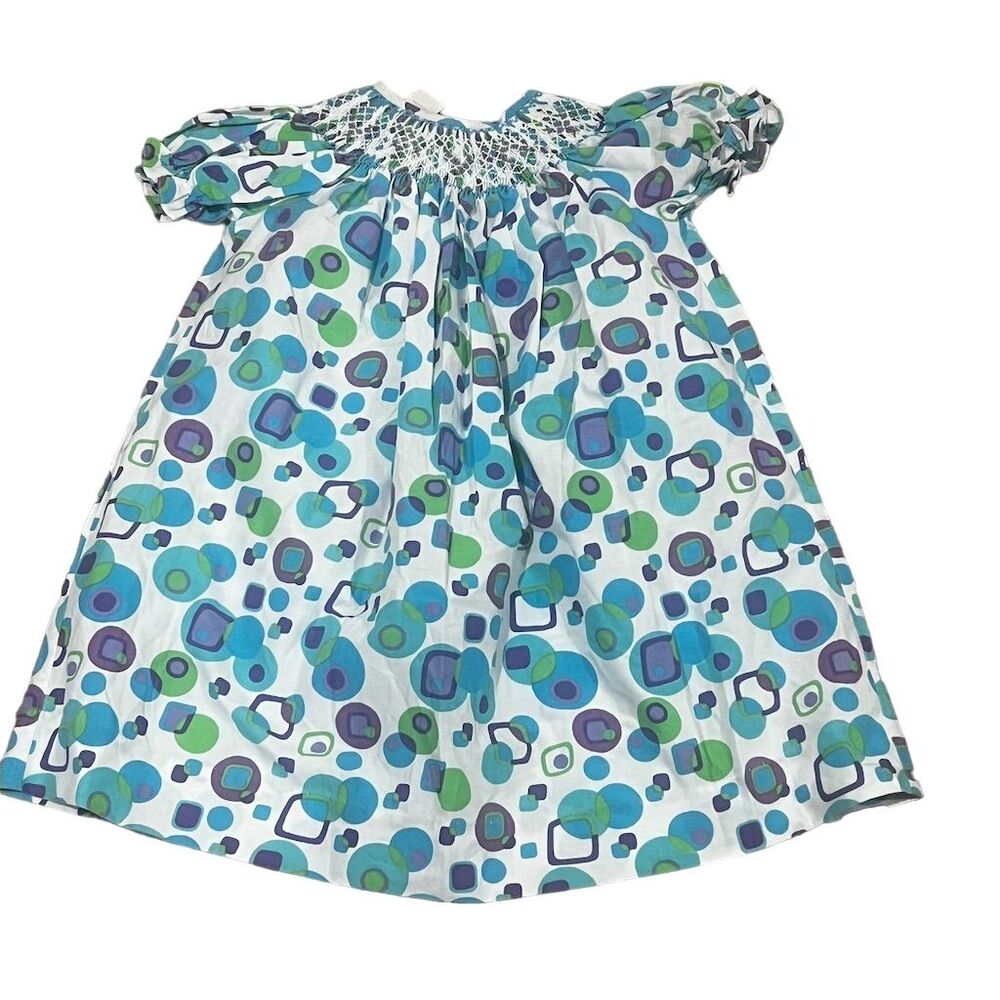 Silly Goose Toddler Girl's Hand Smocked Dress Size 2 Blue & Green Pattern